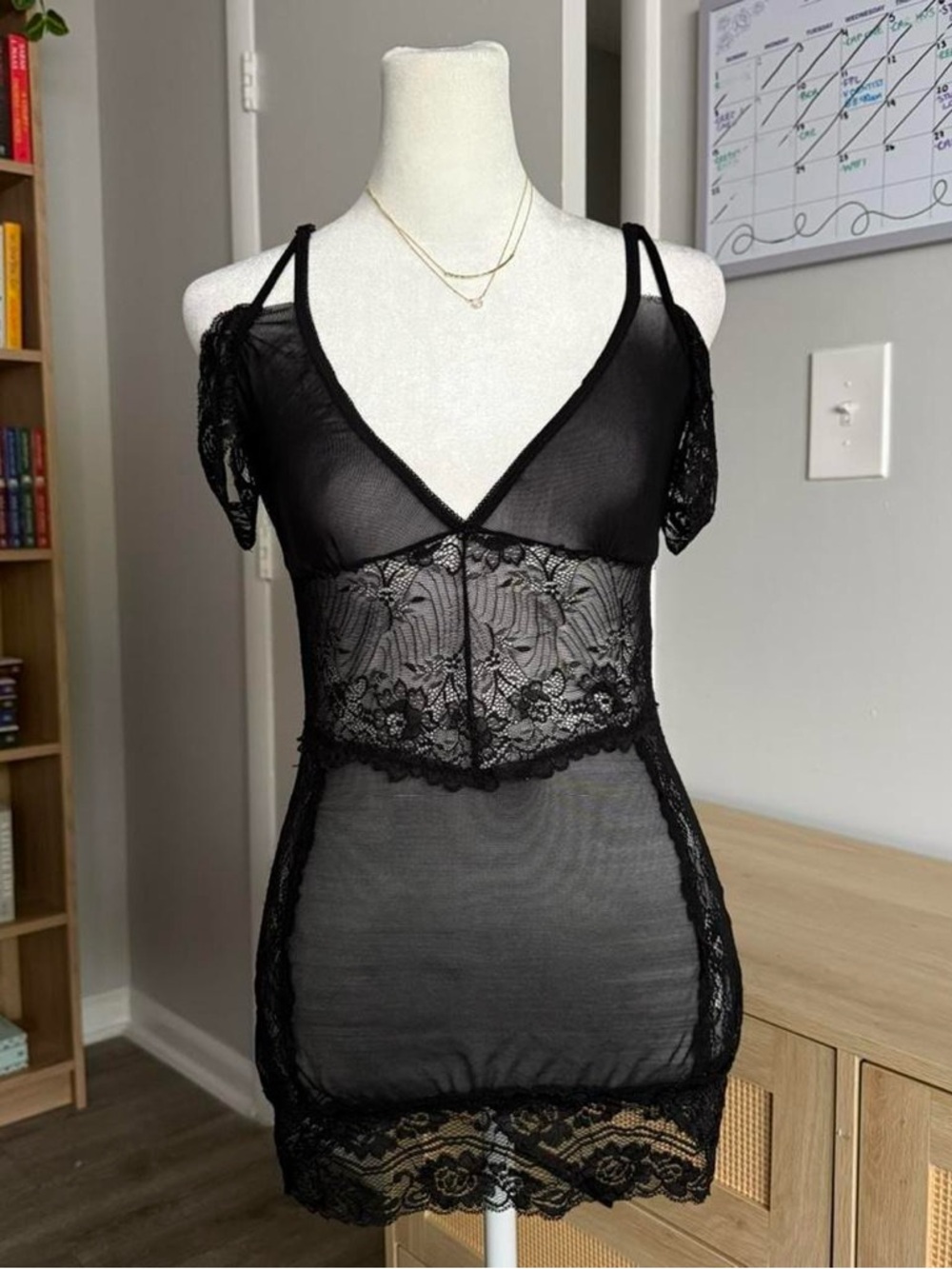 black sheer lace lingerie slip